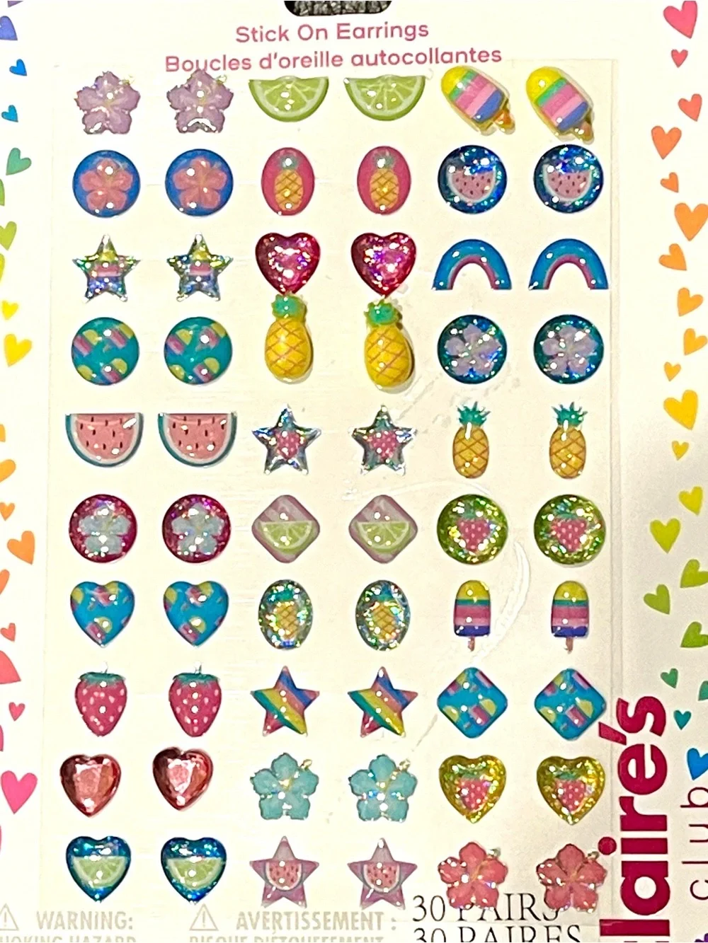 Claire’s Stick-On Earrings Bundle | 2 Packs | Animals, Fruit, Hearts & Rainbows